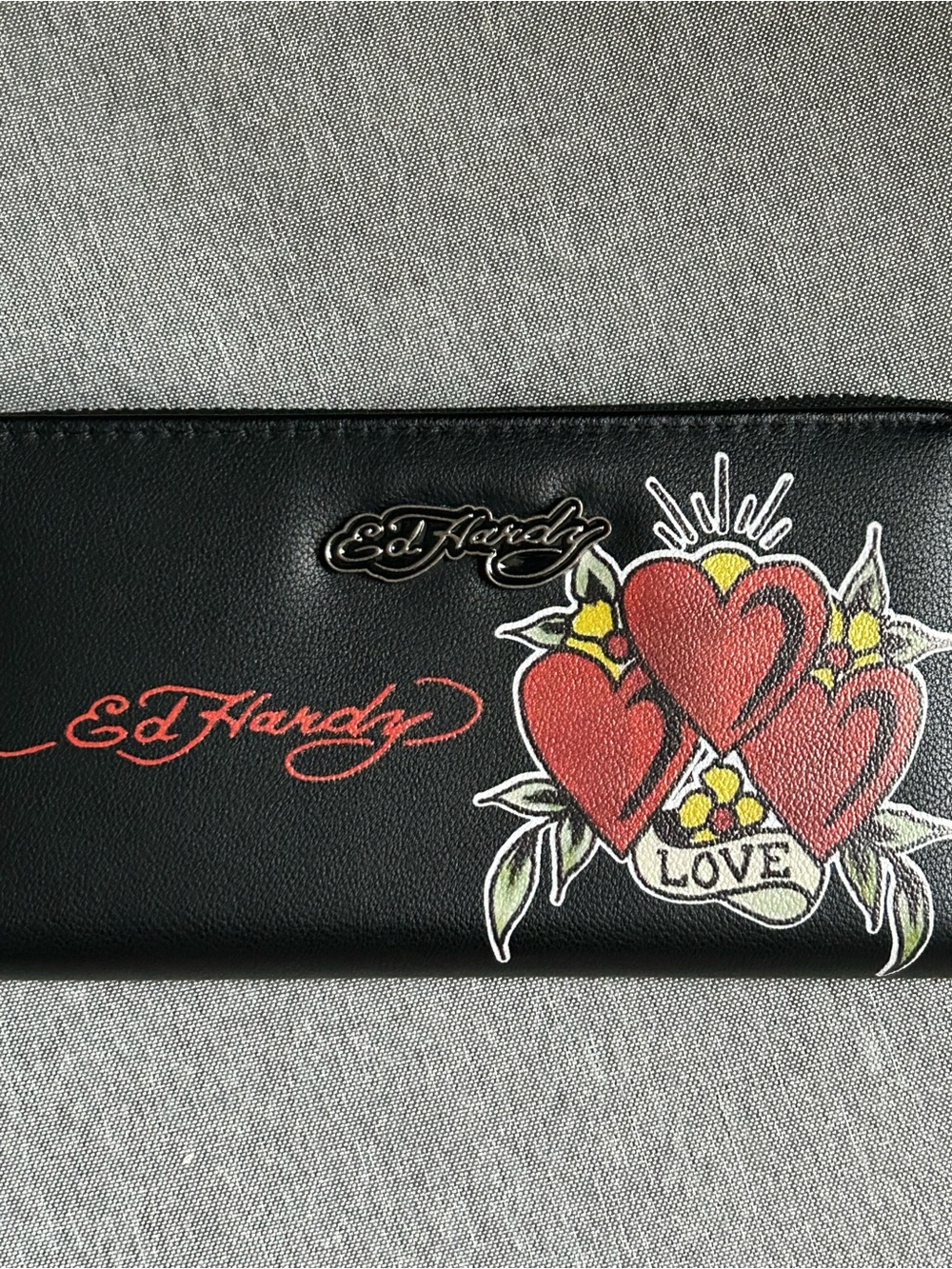 NWT Ed Hardy Black Snap Vegan Wallet Logo RT $30